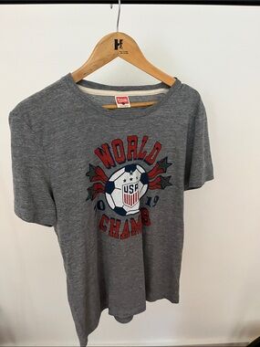 HOMAGE Grey USA Soccer Graphic Tee with Red & Navy Accents